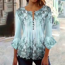 Load image into Gallery viewer, Women’s V-Neck 3/4 Sleeve Button-Front Tunic Blouse
