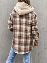 Load image into Gallery viewer, Vintage Retro Style Women Camel Plaid Button Up Jacket with Removable Hood Classic &amp; Cozy Everyday Wear

