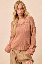 Load image into Gallery viewer, BiBi Chunky Knit Sweater with Flower Detail Sleeves

