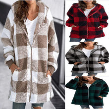 Load image into Gallery viewer, Plaid Hooded Zip-Up Oversized Jacket — Women’s Winter Commute Coat
