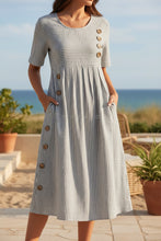 Load image into Gallery viewer, Button-Down Swing Maxi Dress – Short Sleeve Pocket Pullover Long Dress
