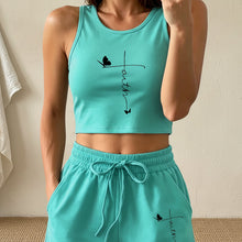 Load image into Gallery viewer, Women's "Faith" Butterfly Cross Graphic Sleeveless Crop Tank &amp; Drawstring Sweat Shorts Set
