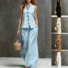 Load image into Gallery viewer, Women's Sleeveless Vest &amp; Wide-Leg Pants Two-Piece Set – Cotton Linen
