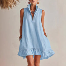 Load image into Gallery viewer, Women's Casual Loose Half-Zip Sleeveless Dress with Ruffle Hem
