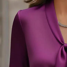 Load image into Gallery viewer, Elegant Satin Ribbon Blouse — Long Sleeve Button-Down Work Shirt
