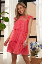 Load image into Gallery viewer, Layered Ruffled Cap Sleeve Mesh Dress For Women – Elegant, Feminine Ruffled Cap Sleeve Dress with Lace and Sheer Mesh Detail
