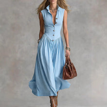 Load image into Gallery viewer, Women's Sleeveless Lapel Collar Maxi Dress – Slim Fit Patchwork
