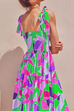 Load image into Gallery viewer, Long Floral Tie-Shoulder Smocked Midi Dress Perfect For Vacation &amp; Summer Days
