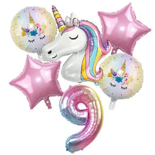 Load image into Gallery viewer, 6pcs Rainbow Unicorn Balloon And 32 inch Number Foil Balloons For Kids Unicorn Theme Birthday Party Decorations Baby Shower Girl Party Birthday Decoration
