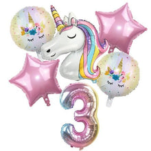 Load image into Gallery viewer, 6pcs Rainbow Unicorn Balloon And 32 inch Number Foil Balloons For Kids Unicorn Theme Birthday Party Decorations Baby Shower Girl Party Birthday Decoration
