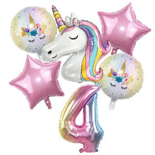 Load image into Gallery viewer, 6pcs Rainbow Unicorn Balloon And 32 inch Number Foil Balloons For Kids Unicorn Theme Birthday Party Decorations Baby Shower Girl Party Birthday Decoration
