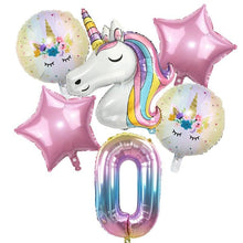 Load image into Gallery viewer, 6pcs Rainbow Unicorn Balloon And 32 inch Number Foil Balloons For Kids Unicorn Theme Birthday Party Decorations Baby Shower Girl Party Birthday Decoration
