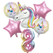 Load image into Gallery viewer, 6pcs Rainbow Unicorn Balloon And 32 inch Number Foil Balloons For Kids Unicorn Theme Birthday Party Decorations Baby Shower Girl Party Birthday Decoration
