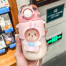 Load image into Gallery viewer, 700ml Kids Water Bottle for School Boys Girl Cup With Straw BPA Free Cute Cartoon Leakproof Mug Portable Travel Drinking Water Bottle with Strap and Stickers Portable Leakproof BPA-Free Drinking Bottle for Girls School Outdoor Sports Travel
