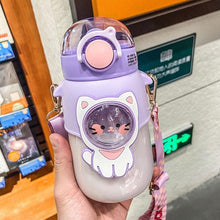 Load image into Gallery viewer, 700ml Kids Water Bottle for School Boys Girl Cup With Straw BPA Free Cute Cartoon Leakproof Mug Portable Travel Drinking Water Bottle with Strap and Stickers Portable Leakproof BPA-Free Drinking Bottle for Girls School Outdoor Sports Travel
