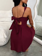 Load image into Gallery viewer, Dark Blue Bow Back Square Neck Mini Dress Luxury Feminine &amp; Flattering Dress For Girls
