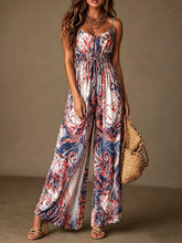 Load image into Gallery viewer, Women's Printed Backless Camisole Wide Leg Jumpsuit
