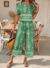 Load image into Gallery viewer, Women's Ethnic Print Contrast Two-Piece Set – Top &amp; Straight-Leg Pants
