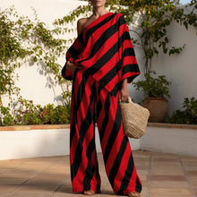Load image into Gallery viewer, Women's Retro Striped Batwing Top &amp; Wide-Leg Pants Two-Piece Set
