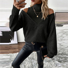 Load image into Gallery viewer, Women’s Elegant Off-Shoulder Turtleneck Sweater — Long Sleeve Knit Top
