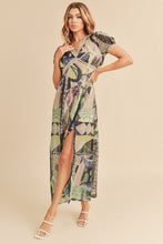 Load image into Gallery viewer, Lace Detail Slit Geometric Print Short Sleeve Maxi Comfortable Dress For Women, Elegant Lace, Alluring Slit, Sophisticated Geometric Print for Casual &amp; Dressy Occasions
