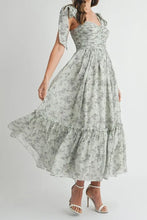 Load image into Gallery viewer, Floral Bust Ruched Midi Dress with Shoulder Tie For Women – Ruched Midi Dress For Summer, Floral Bust Dress, Shoulder Tie Dress, Feminine Midi Dress, Chic Event Dress
