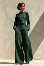 Load image into Gallery viewer, Women's Cropped Long-Sleeve Top &amp; Ultra-Wide Palazzo Pants Set
