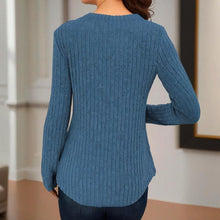 Load image into Gallery viewer, Women's Solid Color Button V-Neck Long Sleeve Knit Top
