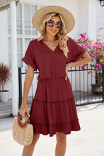 Load image into Gallery viewer, Short Sleeve Tiered Mini Dress Feminine &amp; Flowy Modern Women Summer Dress
