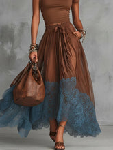 Load image into Gallery viewer, Short-Sleeve Top and Lace-Panel Midi Skirt Set
