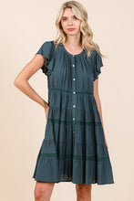 Load image into Gallery viewer, Lace Detail Ruffled Button Down Tiered Dress For Women – Romantic and Feminine Dress with Delicate Lace and Flowing Tiers
