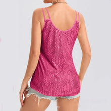 Load image into Gallery viewer, Sequin V-Neck Camisole – Rhinestone Strap Sparkly Top
