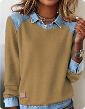 Load image into Gallery viewer, Denim Collar Patchwork Pullover Knitwear Top – Women’s Street Style
