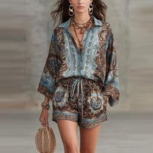 Load image into Gallery viewer, Women's Baroque Medallion Print Batwing Shirt &amp; Shorts Set
