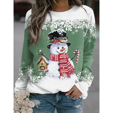 Load image into Gallery viewer, Snowman Printed Panel Loose Sweater – Casual Holiday Knit for Women
