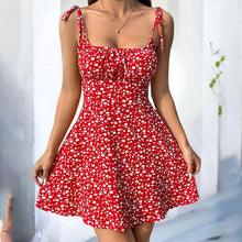 Load image into Gallery viewer, Floral Mini Dress Spaghetti Strap Tie Shoulder Ruffle Summer Boho Dresses

