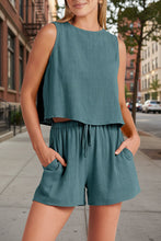 Load image into Gallery viewer, Women's Sleeveless Top &amp; Wide-Leg Shorts Set – Retro Street Style

