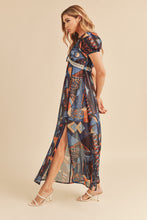 Load image into Gallery viewer, Lace Detail Slit Geometric Print Short Sleeve Comfortable Maxi Dress For Women, Elegant Lace, Alluring Slit, Sophisticated Geometric Print for Casual &amp; Dressy Occasions
