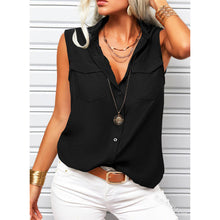 Load image into Gallery viewer, Women's Lapel Collar Sleeveless Top – Loose Fit, Pockets, Solid Color
