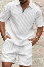 Load image into Gallery viewer, Men's Full Size Zip Collar Short Sleeve Top and Shorts Set Plus Size
