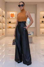 Load image into Gallery viewer, Women's High-Waist PU Leather Wide-Leg Pants with Metallic Belt
