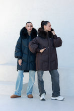 Load image into Gallery viewer, Celeste Genuine Fur Trim Down Fill Coat in Fig
