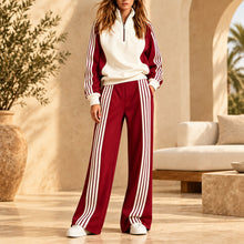 Load image into Gallery viewer, Women's Three-Stripe Colour-Block Half-Zip Sweatshirt &amp; Wide-Leg Track Trouser Set
