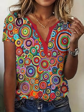 Load image into Gallery viewer, V-neck Red Candy Print Short Sleeve T-shirt Loose Casual Top For Summer
