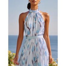 Load image into Gallery viewer, Women's Halterneck High-Waist Swing Dress – Floral &amp; Solid Prints
