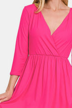Load image into Gallery viewer, Three-Quarter Sleeve Surplice Dress with Pockets – Surplice Neckline Dress, Three-Quarter Sleeve Dress, Pocketed Mini Dress, Flattering Surplice Dress, Casual Surplice Dress, Elegant Mini Dress, Feminine Mini Dress
