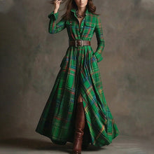 Load image into Gallery viewer, Women's Printed Lapel Slim-Fit Dress – Elegant Commuter Style
