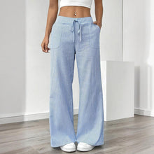 Load image into Gallery viewer, Women's Striped Print Straight Wide Leg Pockets Pants Casual Long Pants

