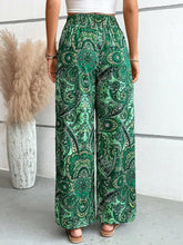 Load image into Gallery viewer, Women's Paisley Print Wide-Leg Pants – Boho Smocked Elastic Waist Tie-Up Flowy Trousers
