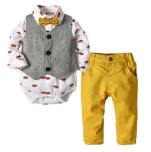 Load image into Gallery viewer, Luxury Modern Outfit Autumn Fashion Baby Boys Gentleman Bow Tie Rompers Pants Suit Baby Set For Celebrations
